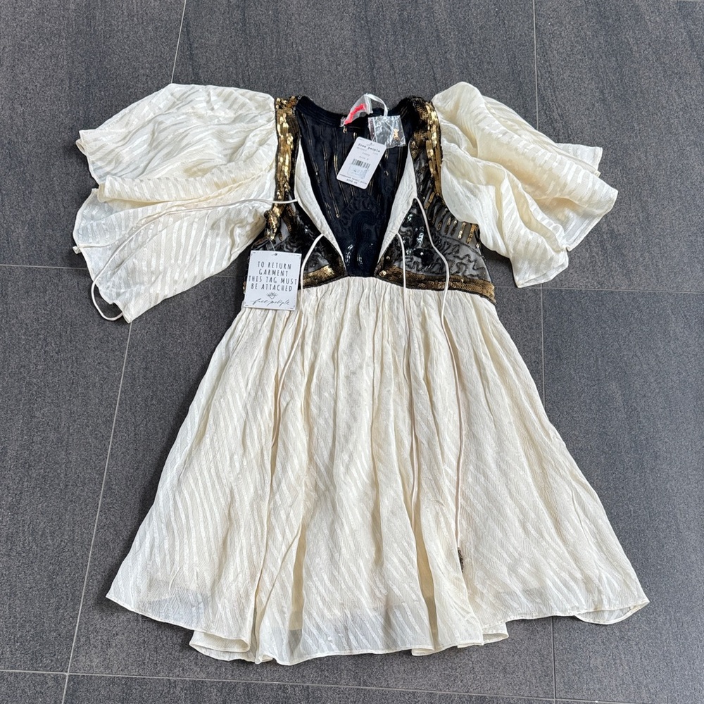 Free People Ivory Dress with Gold Sequin Bodice